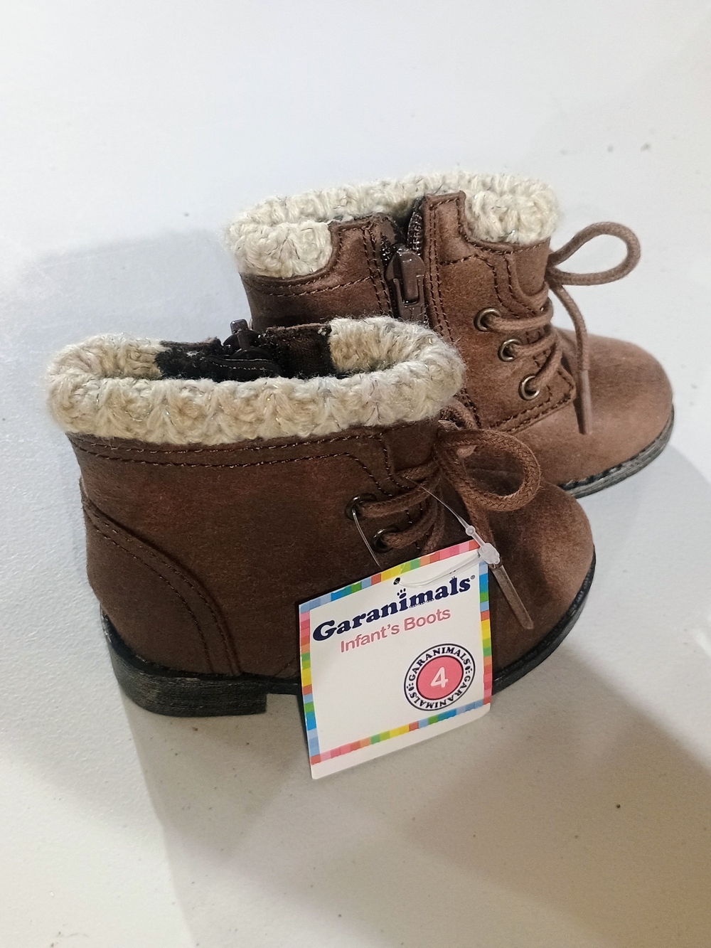 Garanimals Brown Faux-Suede Infant Boots with Cream Sherpa Collar